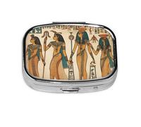 Square Round Pill Case Women in Ancient Egypt Pill Box Daily 2 Compartment Travel Pill Container for Pocket Purse Portable Medicine Cod Liver Oil Storage Box 2 Times a Day Pill Organizer