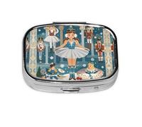 Square Round Pill Case Women's Nutcracker Ballet Xmas Dance Pill Box Daily 2 Compartment Travel Pill Container for Pocket Purse Portable Medicine Cod Liver Oil Storage Box 2 Times a Day Pill Organizer