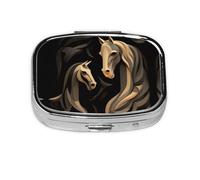 Square Round Pill Case Wood Carving Horse Pill Box Daily 2 Compartment Travel Pill Container for Pocket Purse Portable Medicine Cod Liver Oil Storage Box 2 Times a Day Pill Organizer