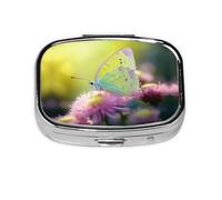 Square Round Pill Case Yellow Butterfly Pill Box Daily 2 Compartment Travel Pill Container for Pocket Purse Portable Medicine Cod Liver Oil Storage Box 2 Times a Day Pill Organizer