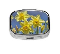Square Round Pill Case Yellow Daffodils Flowers Pill Box Daily 2 Compartment Travel Pill Container for Pocket Purse Portable Medicine Cod Liver Oil Storage Box 2 Times a Day Pill Organizer