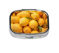 Square Round Pill Case Yellow Ripe Lemon Pill Box Daily 2 Compartment Travel Pill Container for Pocket Purse Portable Medicine Cod Liver Oil Storage Box 2 Times a Day Pill Organizer