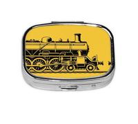 Square Round Pill Case Yellow Steam Train Pill Box Daily 2 Compartment Travel Pill Container for Pocket Purse Portable Medicine Cod Liver Oil Storage Box 2 Times a Day Pill Organizer