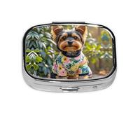Square Round Pill Case Yorkie Floral Pill Box Daily 2 Compartment Travel Pill Container for Pocket Purse Portable Medicine Cod Liver Oil Storage Box 2 Times a Day Pill Organizer