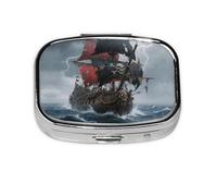 Square Round Pirate Pill Case at Sea 2 Compartment Daily Pill Box Travel Pill Container for Pocket Wallet Oil Storage Box