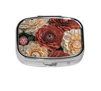 Square Round Red and Pale Flower Pill Case Daily Box 2 Compartments Travel Pill Container for Pocket Wallet Portable Oil Storage Box