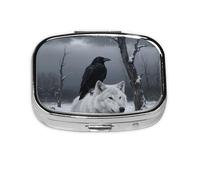 Square Round White Wolf Crow Pill Case 2 Compartment Box Travel Pill Container for Pocket Wallet Portable Liver Oil Storage Box