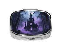 Square Round Witch Castle Pill Case Pill Box Daily Use 2 Compartments Travel Pill Container for Pocket Wallet Storage Box