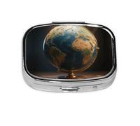 Square Round World Map Pill Case, 2 Compartment Daily Pill Box, Travel Pill Container for Pocket Wallet, Oil Storage Box