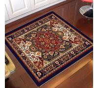 Square Rug Living Room Bedroom mat Bedside Entrance carpet Soft Non Slip Short Pile Rugs Oriental traditional geometric flowers in multi-color red, yellow and brown, 160 x 160cm