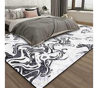 Square Rugs Living Room 140 x 140cm, Bedroom Dining Room Rug Super Soft Washable Short Pile Non Slip Carpet Modern abstract black cream color