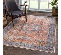 Square Rugs,Traditional Retro Design Orange Blue,Terracotta,200 x 200 cm,Large Rug Living Dining Sitting Room Lounge Floor Carpet Soft Short Pile