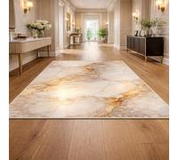 Square Rugs Washable, Abstract Modern White Yellow Beige Brown, 120 x 120 cm, Short Pile Rug for Coffee Table Living Kitchen Dining Floor Carpets Office Home Decor,