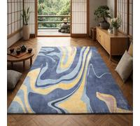 Square Rugs Washable, Blue Abstract Modern, Yellow, Pink, Black, 80 x 80 cm, Small Area Rug Anti-Slip Floor Carpet for Entryway Living Dining Room Foyer Bedroom Decor,