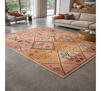 Square Rugs Washable, Geometric Beige Brown terracotta colour Red Black Gray 120 x 120 cm, Short Pile Rug for Coffee Table Living Kitchen Dining Floor Carpets Office Home Decor,