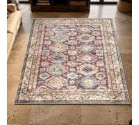 Square Rugs Washable, Geometric Pattern Red, Beige, Blue, Brown, 100 x 100 cm, Small Area Rug Indoor Carpets Entryway Floor Mats for House Entrance Hallway Dinner Table,