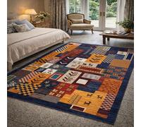 Square Rugs Washable, Geometric Retro Orange, Blue, Red, Yellow, Black, Brown, 80 x 80 cm, Small Area Rug Anti-Slip Floor Carpet for Entryway Living Dining Room Foyer Bedroom Decor,