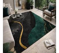 Square Rugs Washable, Green Abstract Modern Black yellow, 100 x 100 cm, Small Area Rug Indoor Carpets Entryway Floor Mats for House Entrance Hallway Dinner Table,