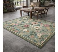 Square Rugs Washable, Green Floral, pink, yellow, blue, beige, white, 100 x 100 cm, Small Area Rug Indoor Carpets Entryway Floor Mats for House Entrance Hallway Dinner Table,