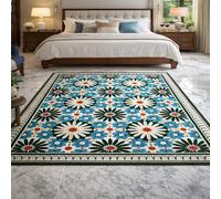 Square Rugs Washable, Green Geometric, Blue, Red, Yellow, White, Black, 80 x 80 cm, Small Area Rug Anti-Slip Floor Carpet for Entryway Living Dining Room Foyer Bedroom Decor,