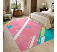 Square Rugs Washable, Modern Abstract Pink, Yellow, White, Blue, Black, 150 x 150 cm, Low Pile Rug Home Decorative Carpet for Sofa Living Kitchen Dining Bedroom Hall Lounge,