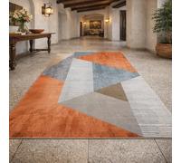 Square Rugs Washable, Modern Geometric Terracotta Red Orange, Gray, Blue, 200 x 200 cm, Large Area Carpet Living Room Bedroom Kitchen Dining Lounge Rugs for Wooden Floors,