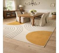 Square Rugs Washable, Mustard yellow Modern Geometric Beige, Black, 80 x 80 cm, Small Area Rug Anti-Slip Floor Carpet for Entryway Living Dining Room Foyer Bedroom Decor,