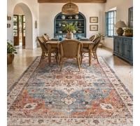 Square Rugs Washable, Pattern Floral Orange, Blue, Beige, Brown, 100 x 100 cm, Small Area Rug Indoor Carpets Entryway Floor Mats for House Entrance Hallway Dinner Table,