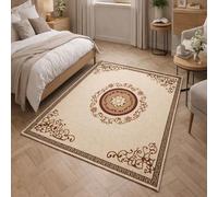 Square Rugs Washable, Retro Beige, Brown, Red, White, 100 x 100 cm, Small Area Rug Indoor Carpets Entryway Floor Mats for House Entrance Hallway Dinner Table,