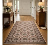 Square Rugs Washable, Retro Flower Geometric Brown Blue Beige Red, 100 x 100 cm, Small Area Rug Indoor Carpets Entryway Floor Mats for House Entrance Hallway Dinner Table,