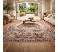 Square Rugs Washable, Vintage Traditional Floral Beige Brown Red Gray Black, 80 x 80 cm, Small Area Rug Anti-Slip Floor Carpet for Entryway Living Dining Room Foyer Bedroom Decor,