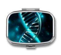 Square Science Gene Strand Pill Box Small Pill Case with 2 Compartment Portable Metal Medicine Organizer Mini Travel Medicine Vitamin Supplement Container for Pocket Purse