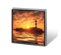 Square Sea Lighthouse in Sunset Brooch Classic Mini Pin 0.7 Inch Aluminum Alloy Lapel Pin Personalized Button Badge for Backpack Hat Suit Jacket Clothing Decoration