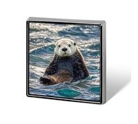 Square Sea Otter Lapel Pin Metal Brooch Personalized Novelty Pin Cute Button Badge Safety Pin Fashion Jewelry Accessories Gift for Clothes Hat Backpack Bag