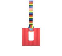Square Sensory Chew Necklace - Red - for Kids with Autism, Anxiety & ADHD - 100% Food Grade Silicone - Sensory Oojamabobs (Retro Stripes, 54cm Lanyard)
