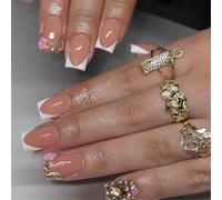 Square Set 24pcs Glossy Artificial Acrylic with Flower Designs for Enhancing Your Daily Look Nail Accesories