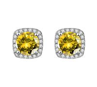 Square Shape 1ct Cubic Zirconia Stud Earrings, Micro-Set Sparkling Copper Ear Studs for Women, Daily Wedding Party Jewelry Gift, Photogenic Jewelry Accessories Yellow