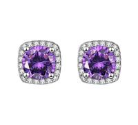Square Shape 1ct Cubic Zirconia Stud Earrings, Micro-Set Sparkling Copper Ear Studs for Women, Daily Wedding Party Jewelry Gift, Photogenic Jewelry Accessories Purple