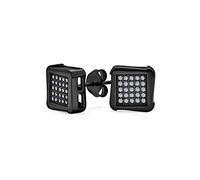 Square Shaped Cubic Zirconia Micro Pave Stud Earrings For Mens Women Black Silver Plated .925 Sterling Silver 7MM