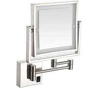 Square Shaving Mirror Wall Mounted Rechargeable Makeup Mirror with LED Lights 1x/3x Magnification Double Sided Vanity Mirror Extendable for Bathroom