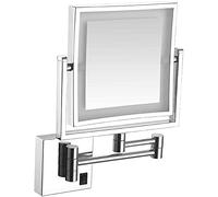Square Shaving Mirror Wall Mounted Rechargeable Makeup Mirror with LED Lights 1x/3x Magnification Double Sided Vanity Mirror Extendable for Bathroom