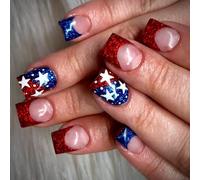 Square Short Fale Nails Festival Star Press On Tips Art Decoration For Women And Girls Manicure 24pcs Party Ready Nail