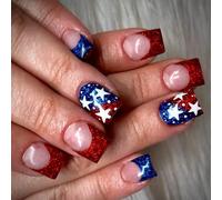 Square Short Fale Nails Festival Star Press On Tips Art Decoration For Women And Girls Manicure 24pcs False Nail