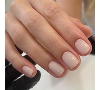 Square Short Stick On Nails,MouyouGlow Light Beige Solid Colour Press On Nails 24Pcs False Nails With Glue,Acrylic Full Cover Fake Nails for Woman