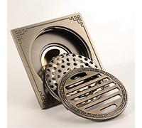 Square Shower Drain 100x100MM - Antique Brass Floor Drain with Strainer for Bathroom Waste Water Management