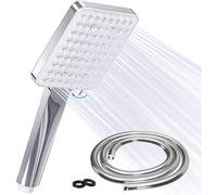 Square Shower Head With 1.5 m Stainless Steel Hose Hand 6 Jet Types Large Water-Saving High Pressure Chrome Universal For Bathing And Spa