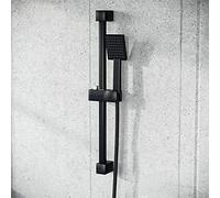 Square Shower Matte Black Handset and Hose with Slider Riser Rail Bracket