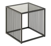 Square Side Table - Glass, Oak & Black Finishes, Metal Base, Modern Accent
