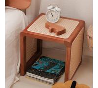 Square Side Table, Solid Wood Rattan End Table Rectangle Nightstand Boho Bedside Tables Shoe Changing Stool for Small Spaces, Living Room Bedroom and Hallway (Color : Log