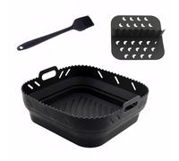 Square Silicone Air Fryer Liner with Divider for Cosori 5.5L/Tefal 5L/Ninja Speedi 5.7L, 8 Inch Reusable Air Fryer Accessories(Black)